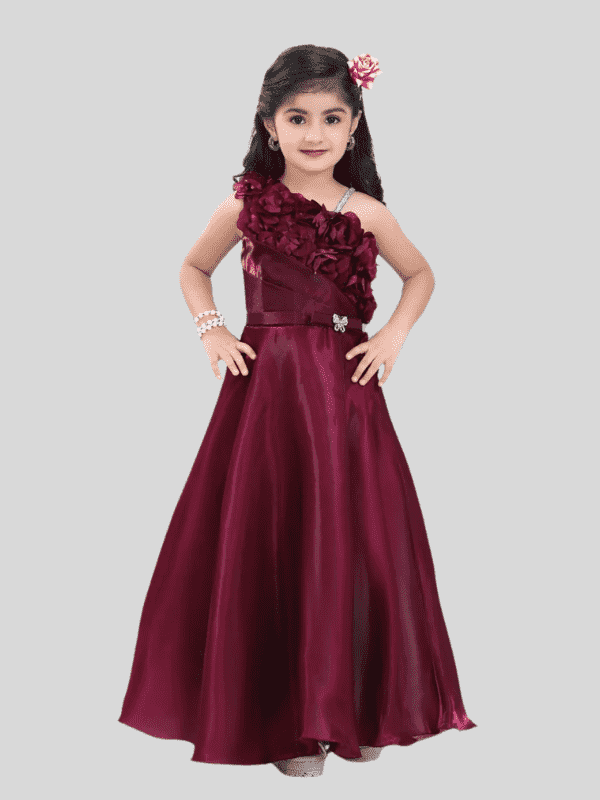 Girls Party Plain Satin Western Gown - Purple