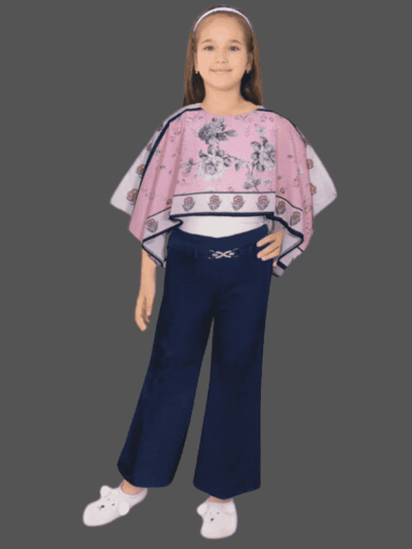 Girls Casual Printed 3/4th Sleeve Plazo Two Pcs Set - Pink