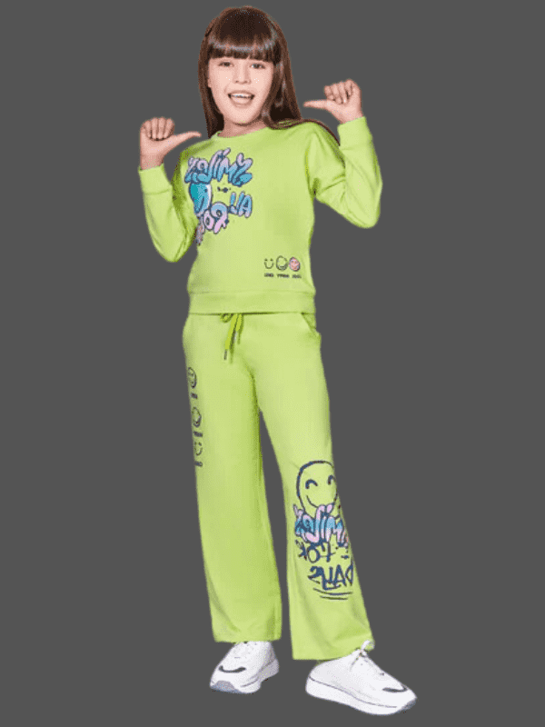 Girls Casual Printed Half Sleeves Plazo Set - L.Green