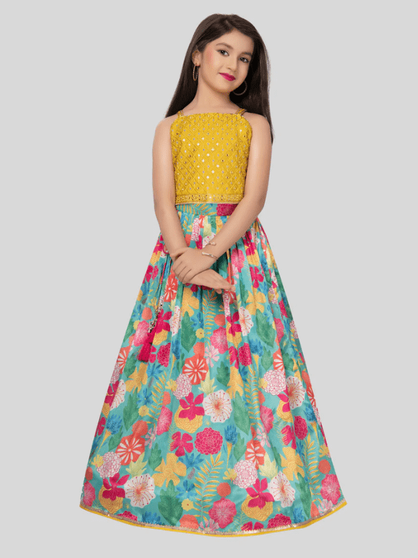 Girls Traditional Sleeves Less Long Choli - Yellow