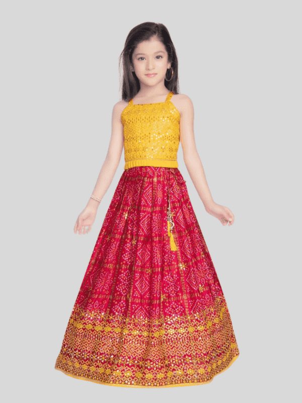 Girls Traditional Sleeves Less Long Choli - Yellow