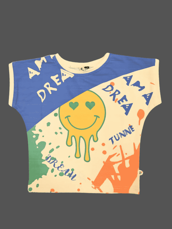 Girls Casual Half Sleeves Printed Crop Top - Blue