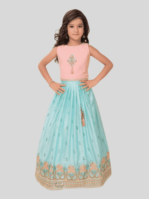 Girls Traditional Sleeves Less Long Choli - Blue