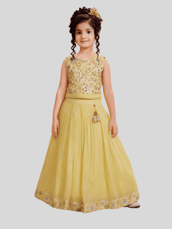 Girls Traditional Sleeves Less Long Choli - Yellow