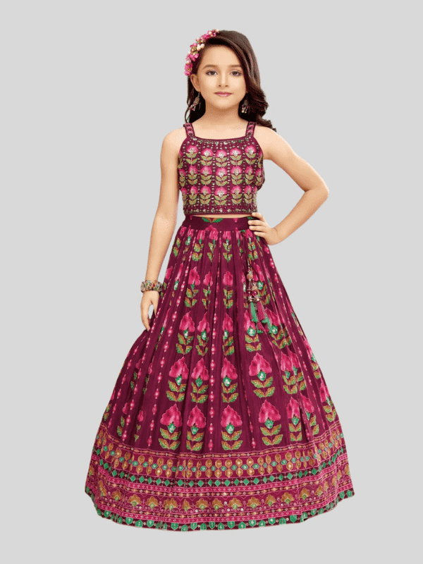 Girls Traditional Sleeves Less Long Choli - Purple