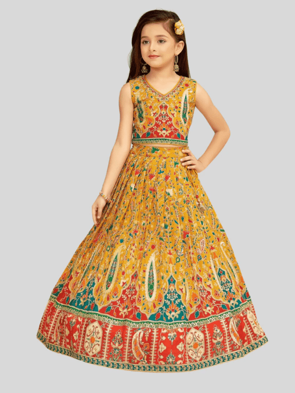 Girls Traditional Sleeves Less Long Choli - Yellow