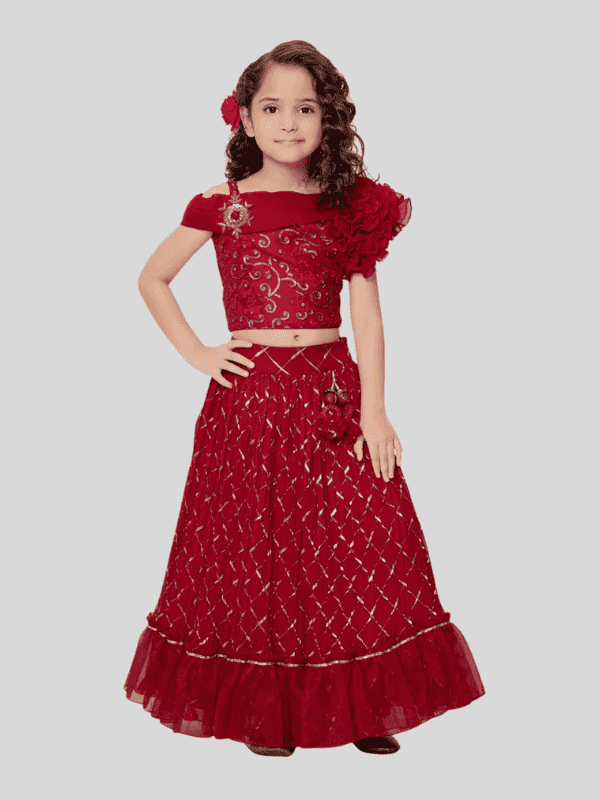 Girls Traditional Sleeves Less Long Choli - Red