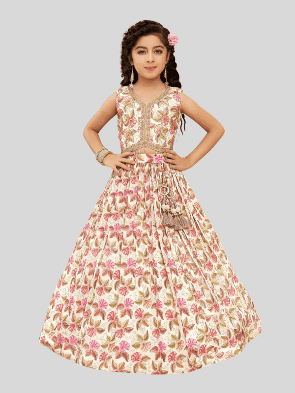 Girls Traditional Sleeves Less Long Choli - Cream