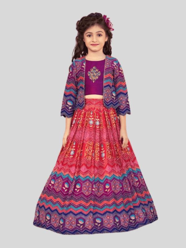 Girls Traditional 3/4th Sleeves Long Choli - Purple