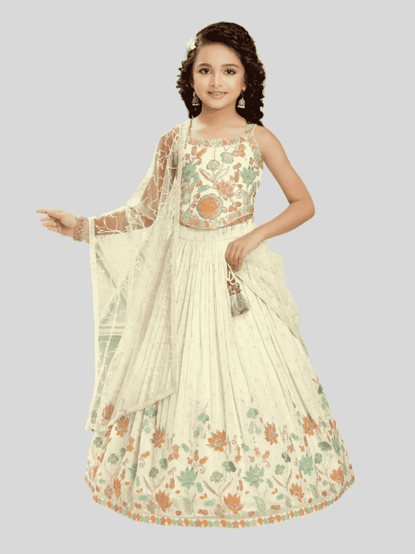 Girls Traditional 3/4th Sleeves Long Choli - Cream