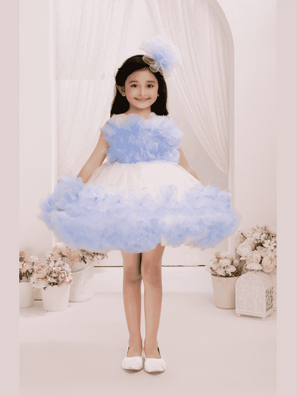 Girls Party Heavy Western Gown With Work - Blue