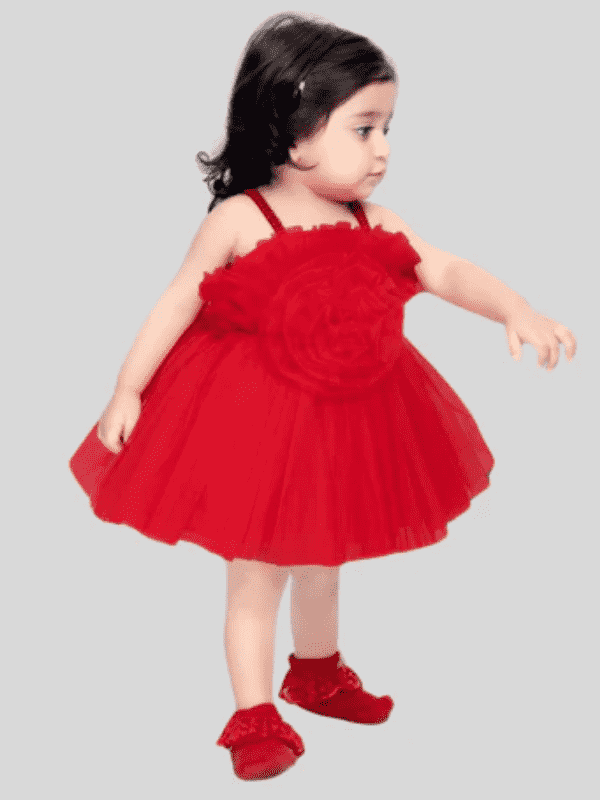 Girls Party Plain Regular Party Frock - Red