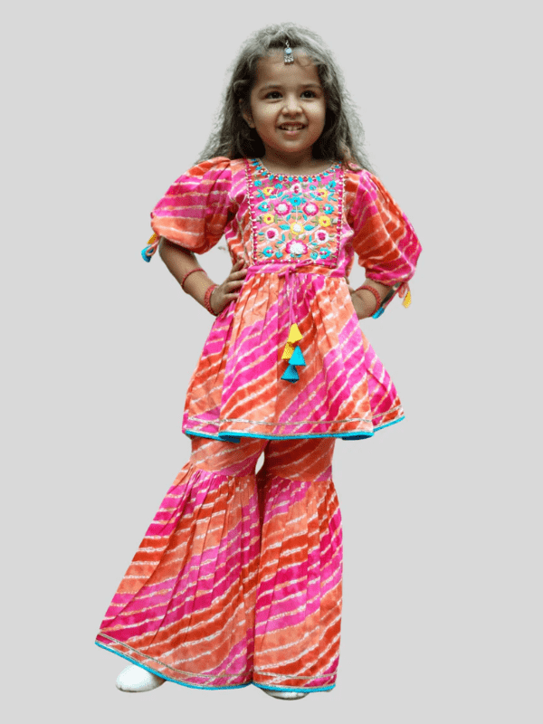 Girls Traditional 3/4th Sleeves Sharara Set - Pink.