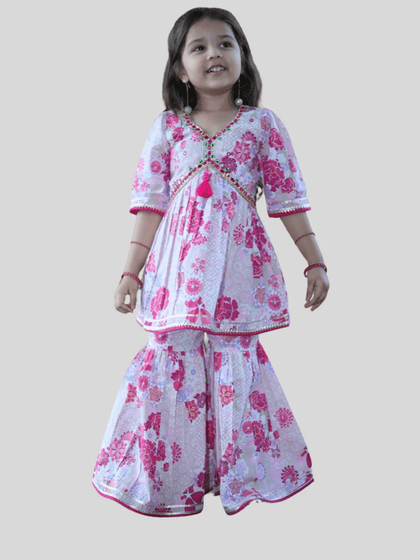 Girls Traditional 3/4th Sleeves Sharara Set - Pink