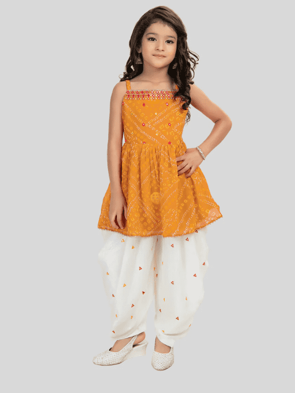 Girls Traditional Sleeves Less Patiala Set - Yellow