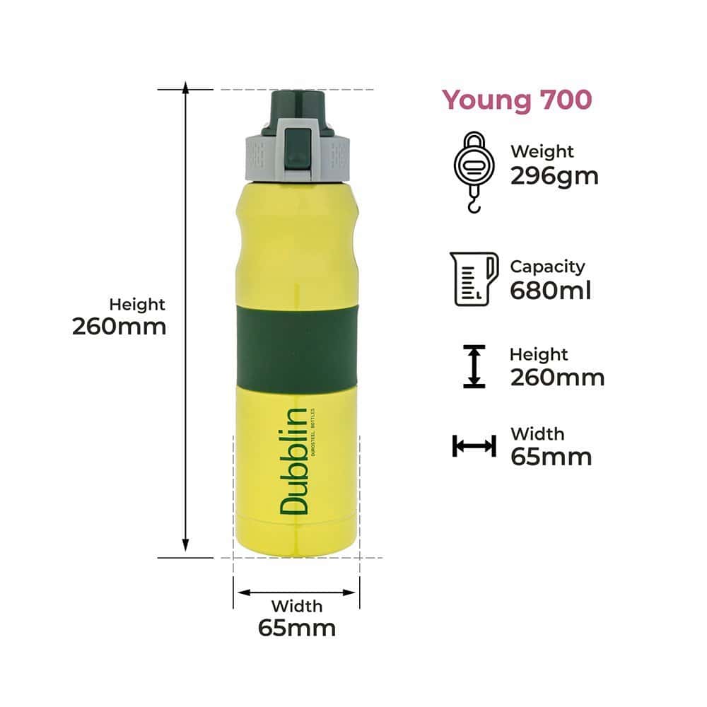 Dubblin Water Bottle Young Steel700 Ml Green For Unisex.