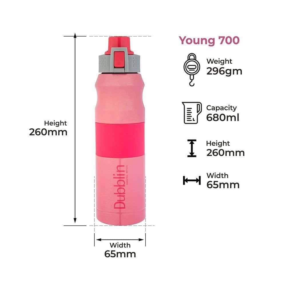 Dubblin Water Bottle Young Steel 700 Ml Pink For Unisex.