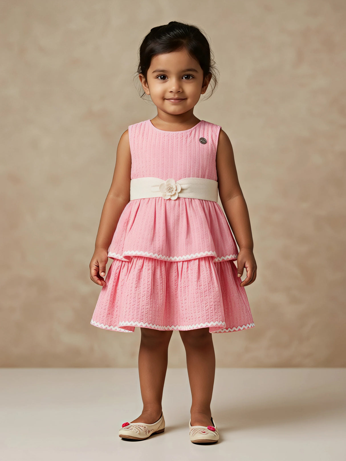Peach Layered Cotton Frock for Girls