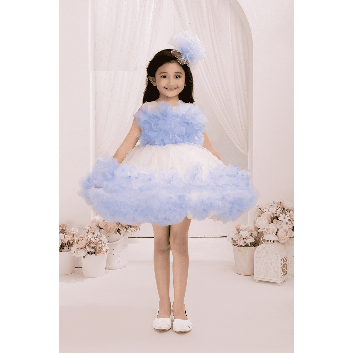 Girls Party Heavy Western Gown With Work - Blue