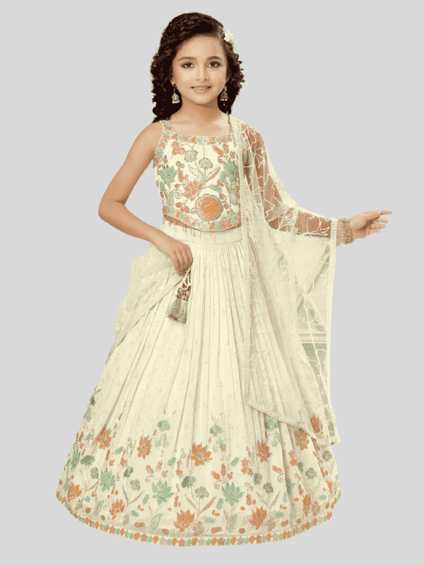 Girls Traditional 3/4th Sleeves Long Choli - Cream
