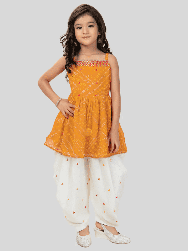 Girls Traditional Sleeves Less Patiala Set - Yellow