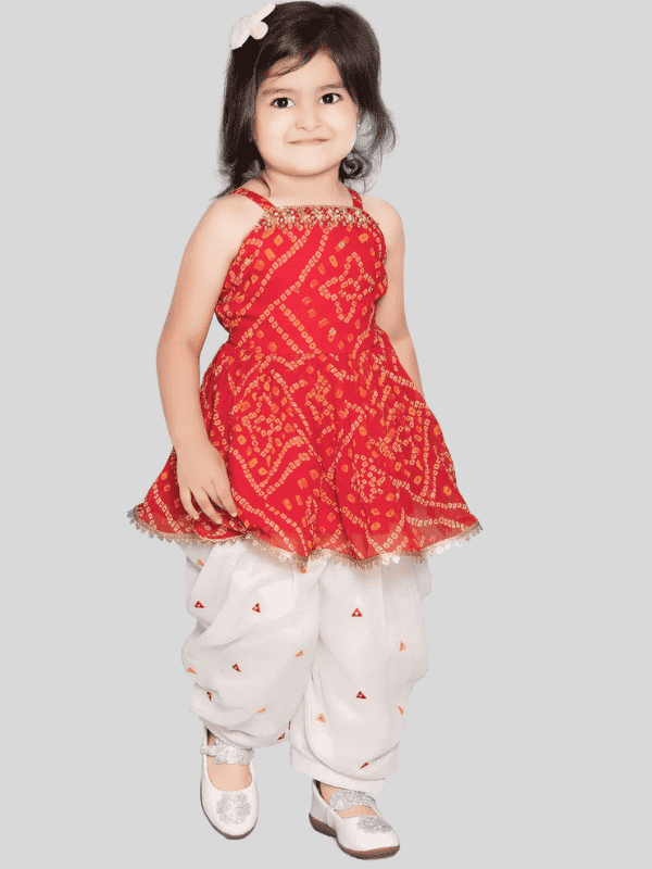 Girls Traditional Sleeves Less Patiala Set - Red