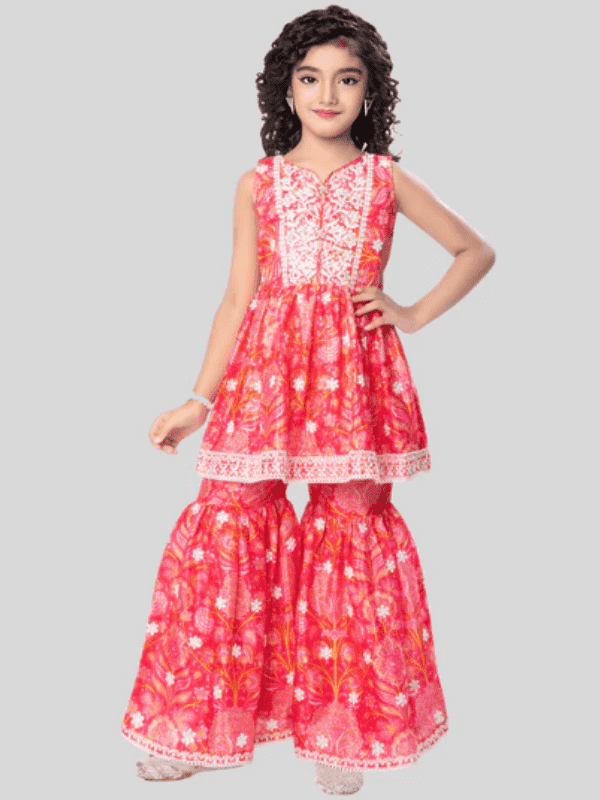 Girls Traditional Sleeves Less Sharara Set - Rani
