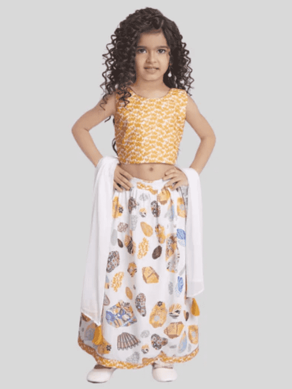 Girls Traditional Sleeves Less Long Choli - Orange