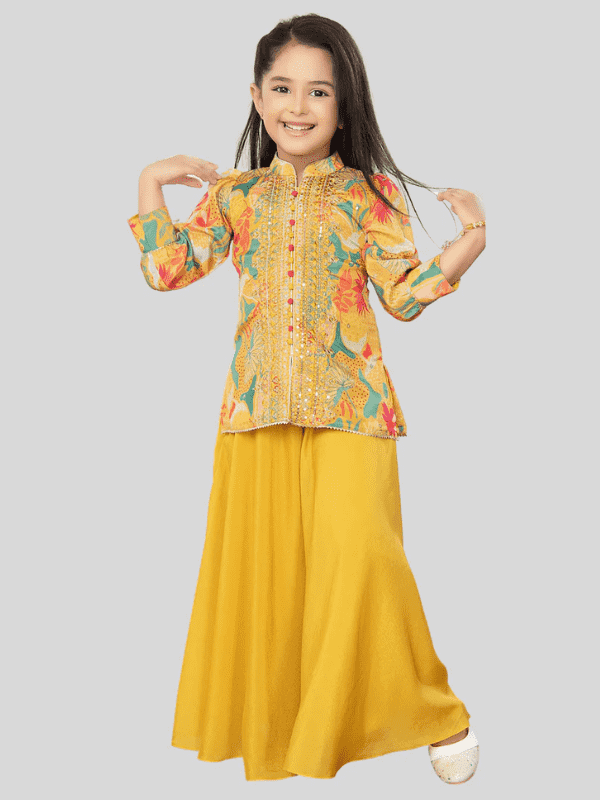 Girls Traditional 3/4th Sleeves Plazo Set - Yellow