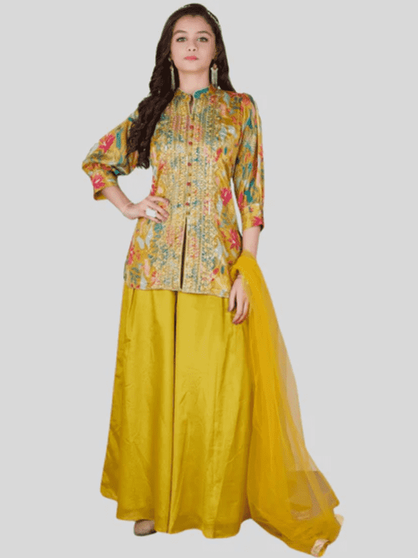 Girls Traditional 3/4th Sleeves Plazo Set - Yellow