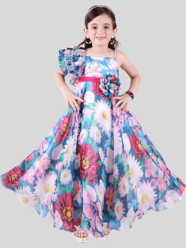 Girls Traditional Satin Western Gown - Green