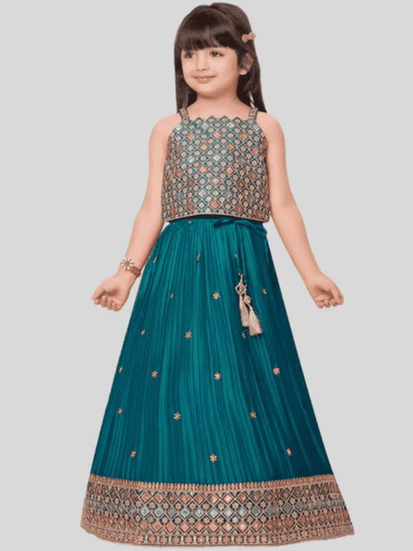 Girls Traditional Sleeves Less Long Choli - Green