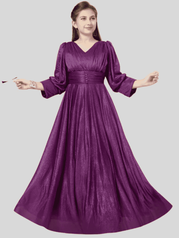 Girls Traditional Full Sleeves Full Length Gown - Pink