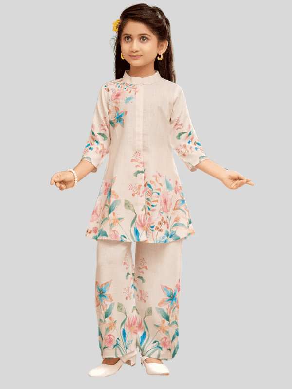 Girls Traditional 3/4th Sleeves Plazo Set - Cream