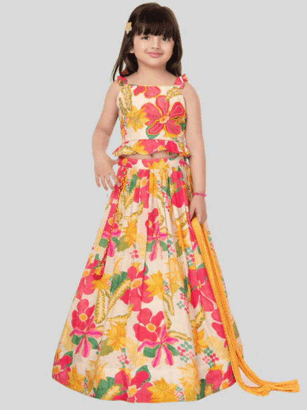 Girls Traditional Sleeves Less Long Choli - Cream