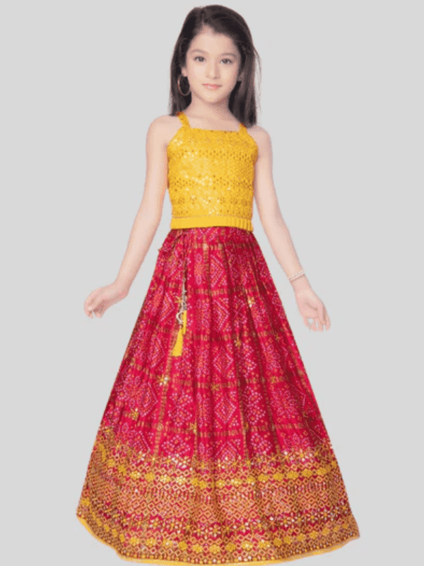 Girls Traditional Sleeves Less Long Choli - Yellow