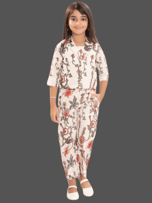 Girls' Festive Cream Silk Blend Kurta Set