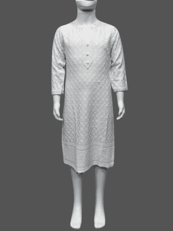 Girls Traditional 3/4th Sleeves Cotton Kurti - White