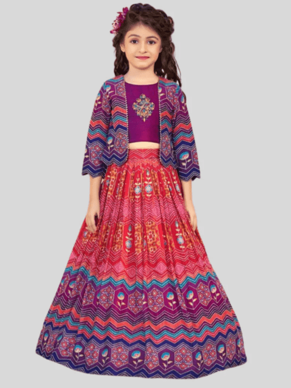 Girls Traditional 3/4th Sleeves Long Choli - Purple