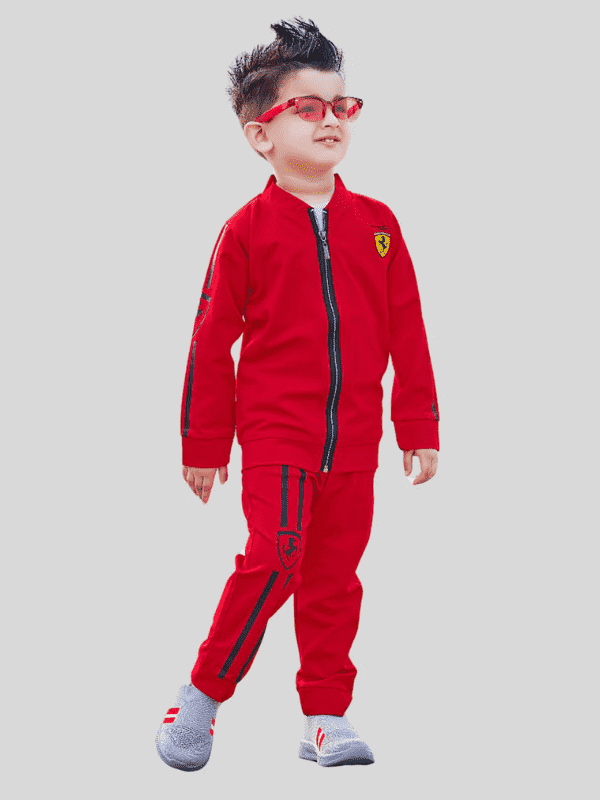 Boys Casual Coordinate Sets Printed Full Sleeves Track Pant Set - Red