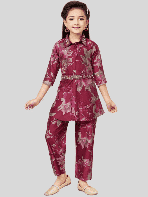 Girls Traditional 3/4th Sleeves Pant Set - Maroon