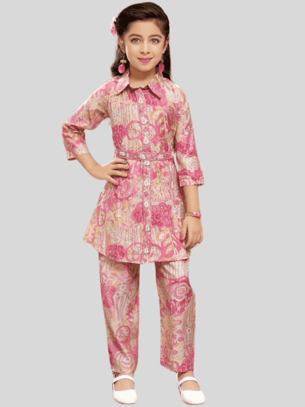 Girls Traditional 3/4th Sleeves Pant Set - Pink