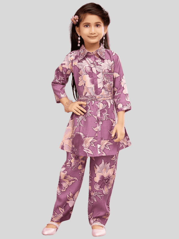 Girls Traditional 3/4th Sleeves Pant Set - Purple