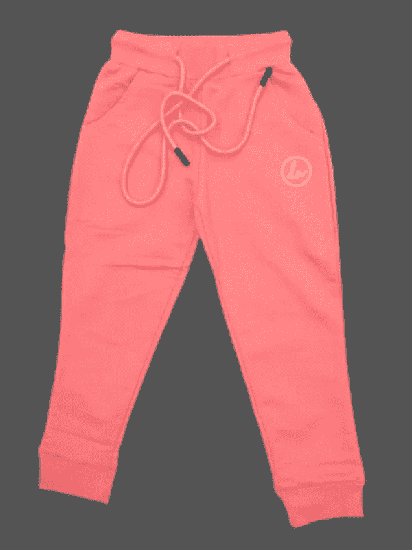 Girls Leisure Plain Rib Waist Track Pant With Rib - Pink