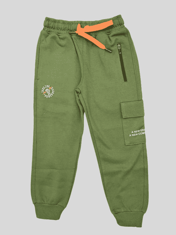 Boys Leisure Plain Elastic Waist Track Pant With Rib - Green