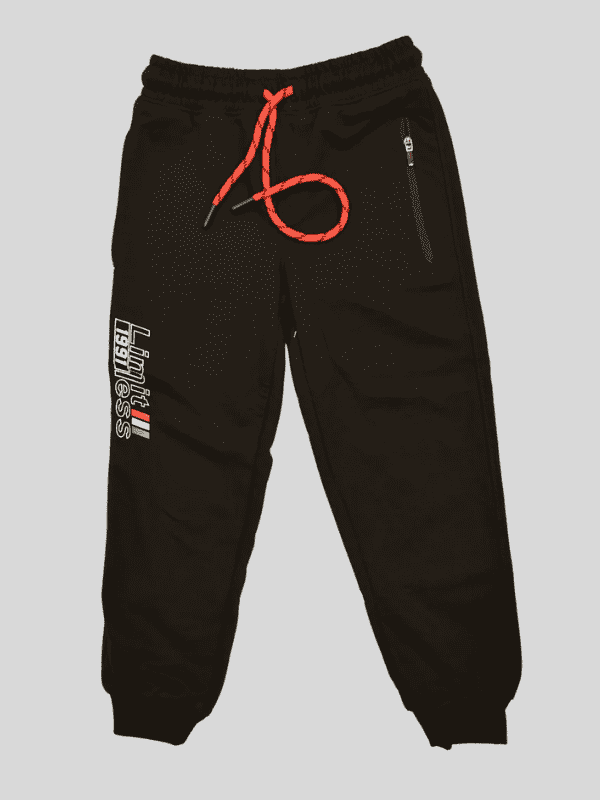 Boys Leisure Plain Rib Waist Track Pant With Rib - Black