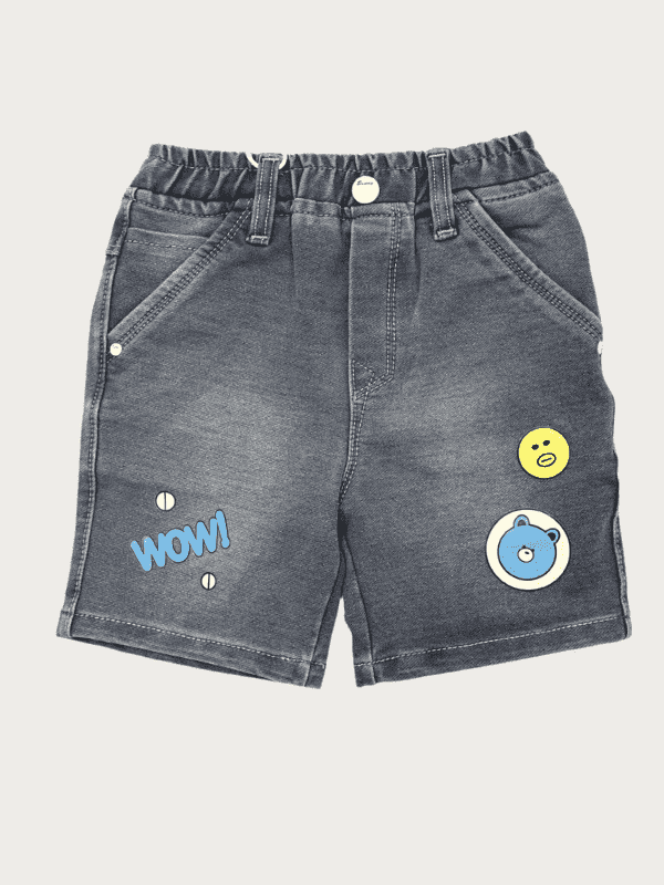 Boys Casual Plain Jeans Shorts Full Elastic - Blue