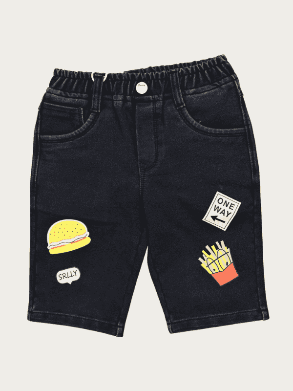 Boys Casual Plain Jeans Shorts Full Elastic - Blue