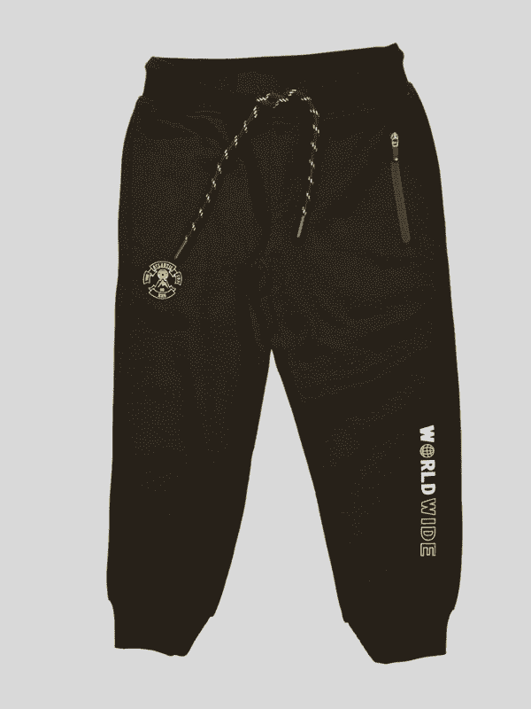 Boys Leisure Plain Elastic Waist Track Pant With Rib - Black