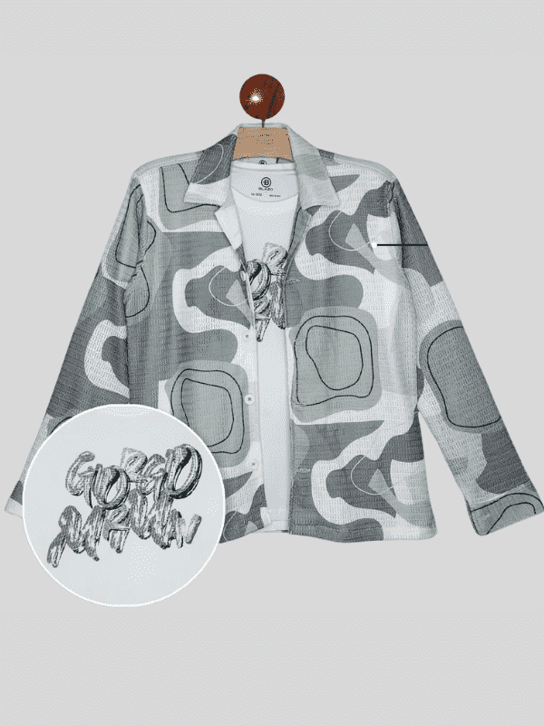 Boys Casual Full Sleeves Printed Shirt With T-Shirt - Green.